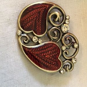 Valentines double heart with rhinestones Brooch!